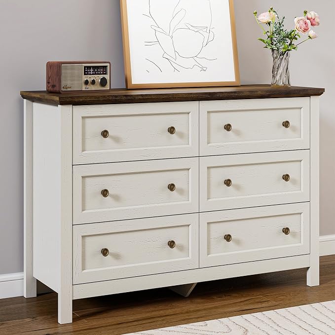 Farmhouse Dresser Nightstand Sets, 3-Piece Bedroom Furniture Set for Home | 5/6 Drawer Dresser Closet & 3 Drawer Nightstand, Chest of Drawers for Bedroom, Living Room, Entryway, Antique White