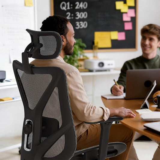 ELABEST T23 Ergonomic Mesh Office Chair, High Back Computer Desk Chair, Breathable AirMesh with Dual-Move Lumbar Support, 3D Armrests & Headrest, Tilt Lock,Big and Tall for Home Office(Graphite)