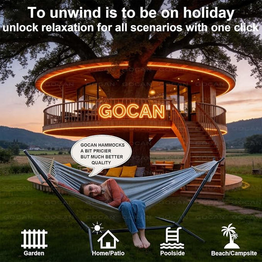 Double Hammock 2 Person Extra Large 220x150cm Total Length 330cm Load 500lb Canvas Cotton Hammock for Patio Porch Garden Backyard Lounging Outdoor and Indoor with Removable Spreader bar