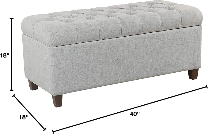 Homepop Home Decor Tufted Ainsley Button Storage Ottoman Bench with Hinged Lid Ottoman Bench with Storage for Living Room & Bedroom, Light Blue 18x40x18 Inches