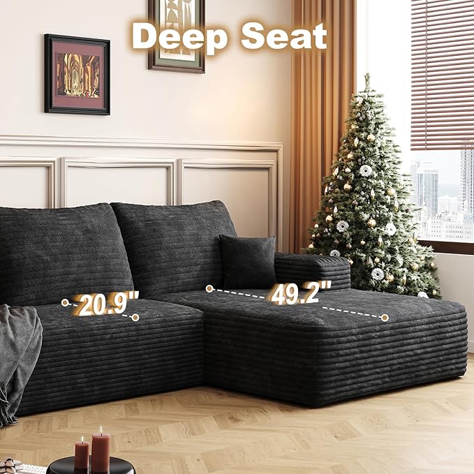 AUGOP 108" Sectional Couches for Living Room Modern Modular Sofa with L-Shape Couchs Upholstered Boneless Couch Deep Seat Sectional Couch with Chaise (Black, Right Facing Chaise+2Seaters+1Ottoman)