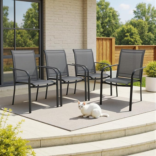 SUNCROWN 7 Pieces Outdoor Dining Set, Patio Furniture Set with 6 x Textilene Dinning Chairs and 1 Steel Slat Metal Bistro Table for Garden Lawn Backyard Deck (Grey)