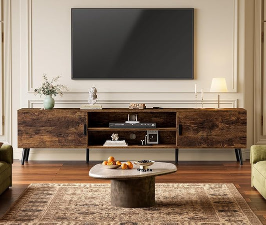 SUPERJARE 70.9 Inch TV Stand for 65, 75 Inch TV, Entertainment Center with Adjustable Shelf, 2 Cabinets, TV Console Table, Media Console, Solid Wood Feet, Cord Holes, for Living Room, Rustic Brown