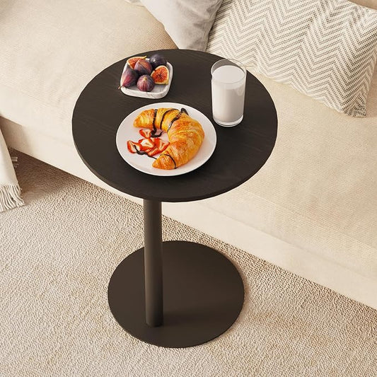 C Shaped End Table, Round Side Table, Small Drink Tv Tray Table for Small Spaces,Modern Accent Nightstand with Metal Leg for Living Room, Bedroom, Corners, and Office(Black)