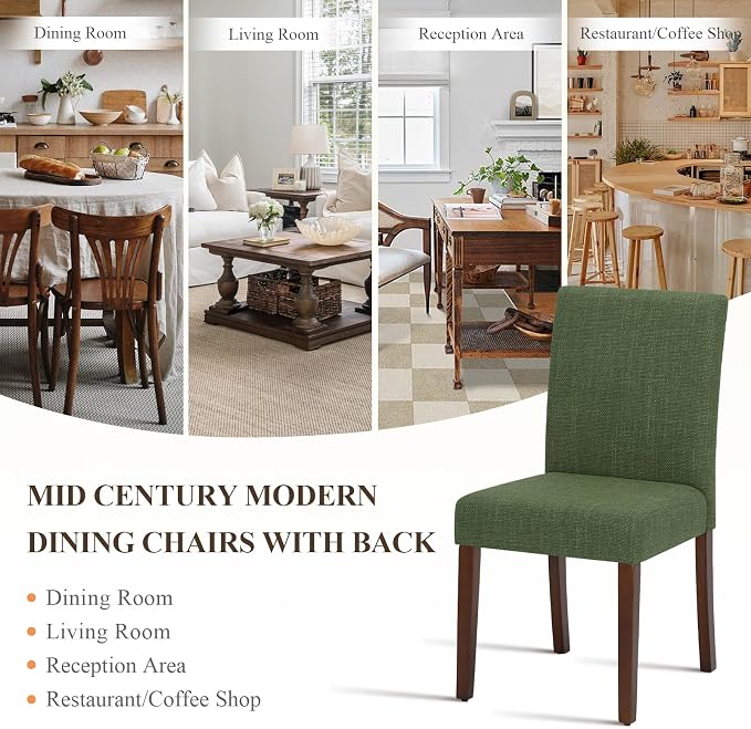 MALOL Upholstered Dining Chairs Set of 6, Modern Fabric Dining Room Chair, Wooden Dining Chair, Kitchen Side Chairs, Farmhouse Dinner Chair with High Back for Kitchen, Green