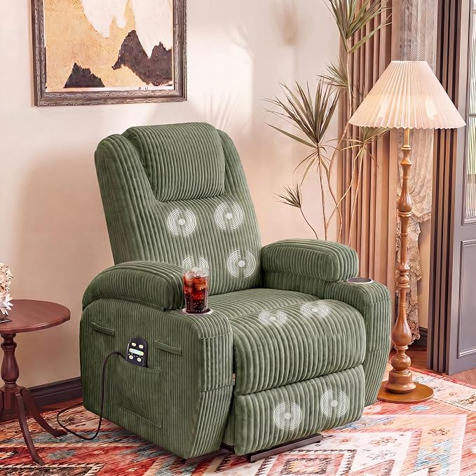 Flamaker Power Lift Recliner Chair Electric Lift Recliner for Elderly Power Lift Recliner Chair with Cup Holders Side Pockets for Living Room (Corduroy, Green)