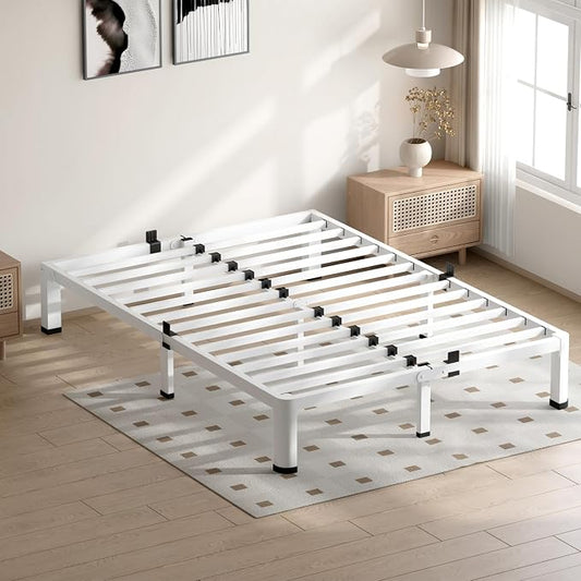VIPSHOW 10 Inch White King Size Bed Frame, 3500Lbs Heavy Duty Metal Platform with Round Corner Legs Mattress Slide Stopper, Steel Slat Support No Box Spring Needed, Noise Free, Non-Slip, Easy Assembly
