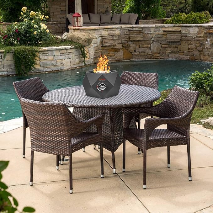14” Modern Tabletop Gas Fire Pit, Portable Firepit Works with 1lb Propane Gas for Patio Backyard Porch Camping RV Tailgating, Side-Mounted, FP004