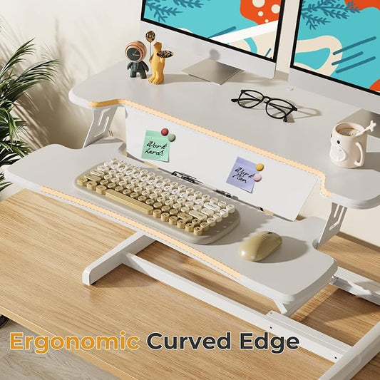 JOY worker Standing Desk Converter, 32" Height Adjustable Sit Stand Up Desk Riser with Keyboard Tray & 6 Fridge Magnets, Desktop Workstation Riser for Home Office Computer Laptop, White