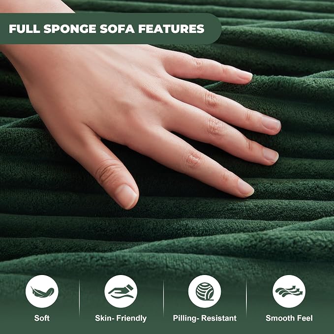 Mangodan Cloud Sectional Sofa, Boneless Couch for Living Room, Modular Sectional Sofa with Deep Seat, Fluffy L-Shaped Comfy Couch with Right-Facing Chaise, No Assembly Required, Green