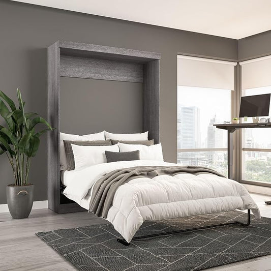 Bestar Pur Full Size Murphy Bed in Bark Grey, 59-inch Space-Saving Sleeping Arrangement for Multipurpose Area, Bedroom, Guest Room, or Living Room