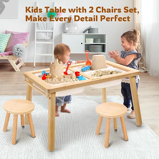 WINGYZ Sensory Table and Chair Set, 3 in 1 Kids Table for Play Study Art Dining Toys Storage, Sensory Activity Tables for Toddler with Storage Bins, Children's Gifts for Boys and Girls