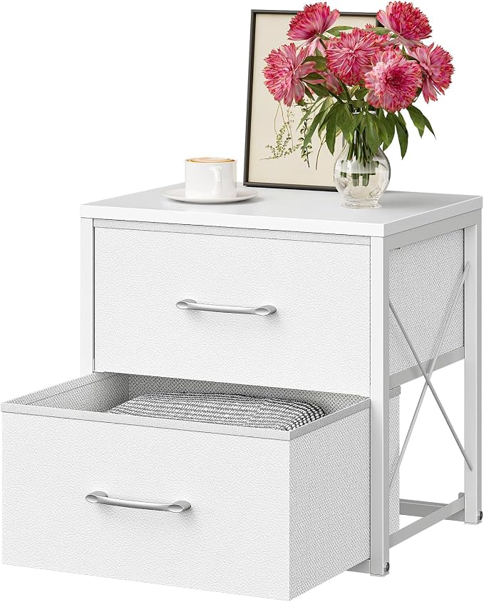 CHOEZON Stackable Storage Drawers for Closet, 2 Drawer Dresser with Wooden Top, Fabric Clothes Organizers with Metal Handles, Closet Organizer with 2 Drawers for Bedroom, Living Room, White TCW30WB