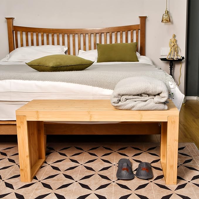 APRTAT Bamboo Dining Bench, 35 inch Farmhouse Decor Indoor Kitchen Table Bench, Entryway Shoe Rack Bench Solid Bamboo Benches for Living Room, Hallway, Bedroom, Bathroom