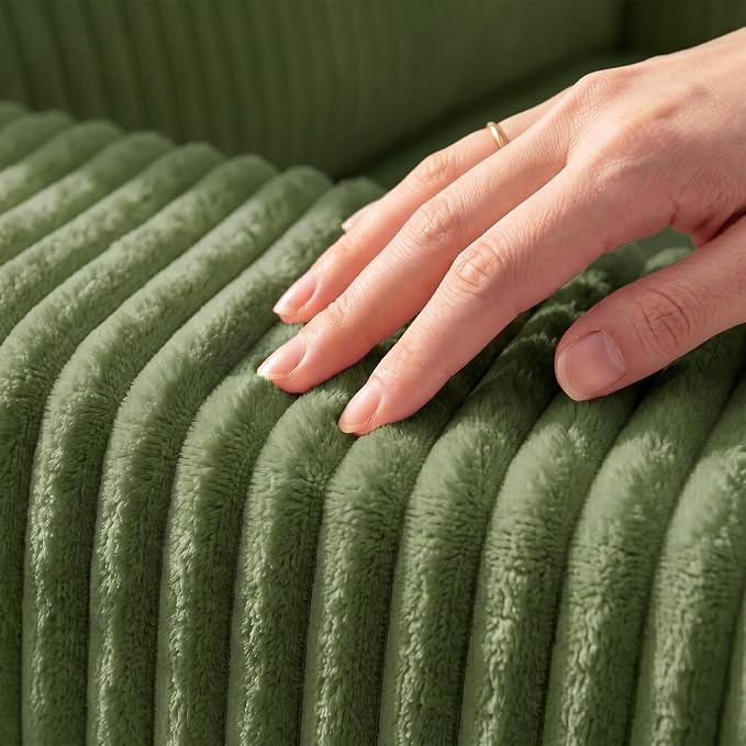 Oversized Sectional Sleeper Sofa with Pull Out Bed, Plush Corduroy 9 Seat Modular Sofa with Storage Chaise and Adjustable Backrest, Cloud Couches for Living Room, Apartment, Green