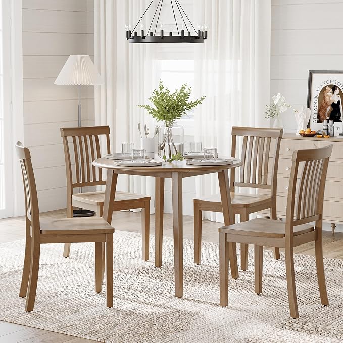 COLAMY Wooden Dining Room Chairs Set of 6, Spindle High Back Windsor Kitchen Side Chair, Farmhouse Dining Chairs for Kitchen, Dining Room, Light Brown