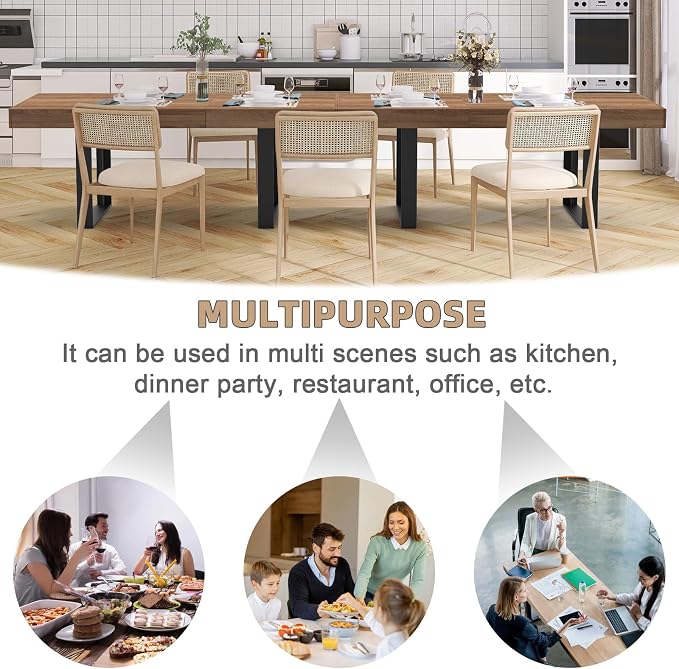 STHOUYN 63”-79” Extendable Dining Room Table, Modern Farmhouse Wooden Kitchen Table, Long Expandable Dining Table for 6 8 10, Large Expanding Tables Conference Tables (Walnut Brown)