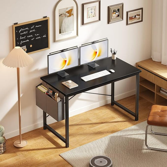 OLIXIS Computer Desk, 47 Inch Home Office Desks for Small Spaces, Writing Craft Study Gaming Table for Bedroom, Modern Computer Workstation with Storage Bag, Black