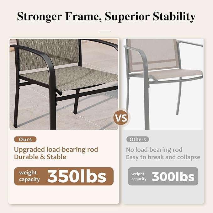 HERA'S HOUSE 5pc Patio Dining Set for 4, Outdoor Metal Table & Brown Chairs | Textilene chairs + 37" square table with umbrella hole. Waterproof, stain-resistant & wipe-clean. Ideal for backyard, porch