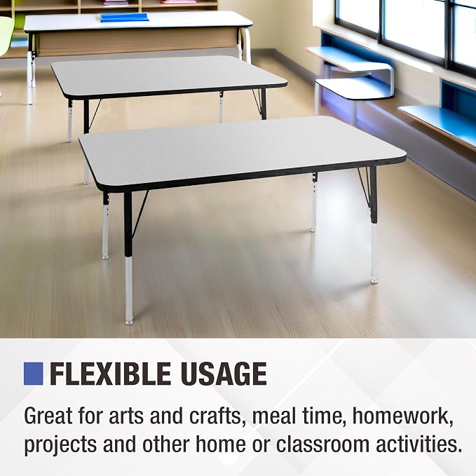 Norwood Commercial Furniture 36-Inch Adjustable Height Classroom Activity Table for Kids & Adults, Rectangular Activity Table for School and Home, Black