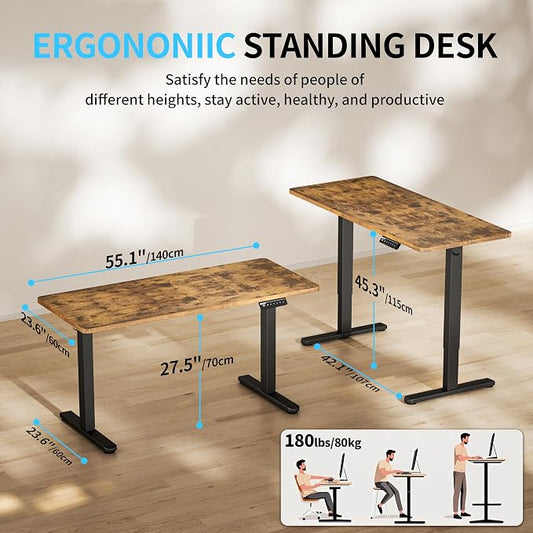 BIZUM Electric Standing Desk, 55" x 24" Height Adjustable Desk, Rustic Brown Sit to Stand Desk Memory Gaming Computer Workstation for Home Office