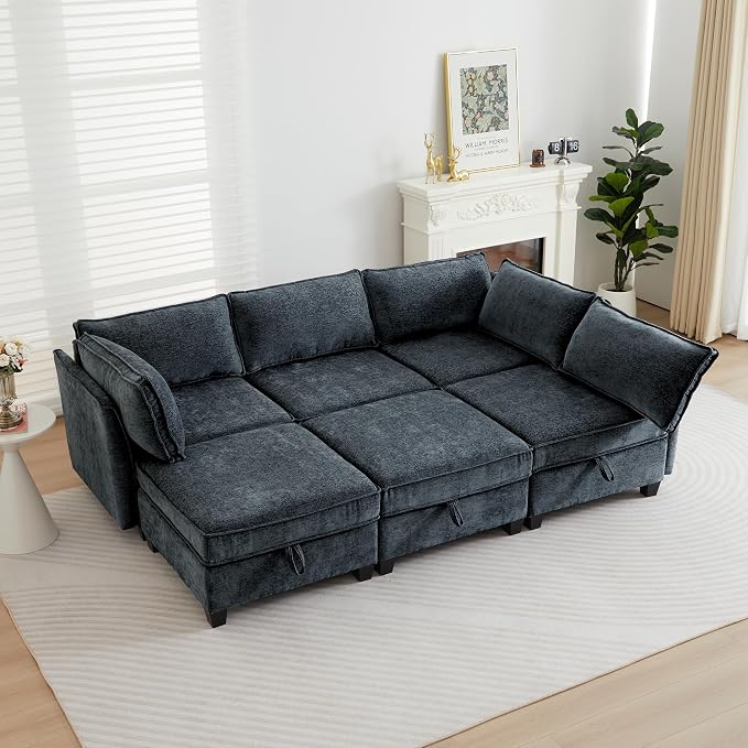 ORRD 2 Piece Modular Sectional Sofa Set, Convertible Couch with Storage, Sofa Modular for Living Room, Office (Blue Grey)