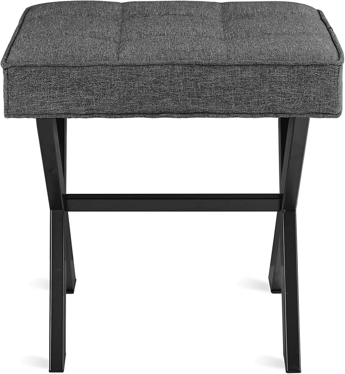 LUE BONA Vanity Stool, Square Linen Makeup Stool with Metal X Legs, Small Ottoman Stool Chair for Vanity, Modern Padded Vanity Seat Foot Rest Stool for Makeup Room, Living Room, Bathroom, Carbon Gray
