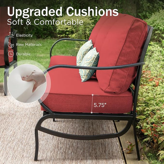 PHI VILLA Metal Patio Sofa with 5.75" Extra-Thick Waterproof Cushion, 3 Seater Deep Seat & High Back Outdoor Couch, All Weather Porch Furniture for Deck Backyard Front Porch Apartment,Rust Red