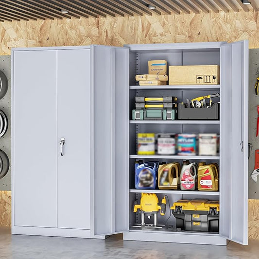 INTERGREAT Metal Lockable Storage Cabinet, 72” H Storage Cabinet with 2 Doors and 4 Adjustable Shelves for Office, Home, Garage, Pantry (Assembly Required, 18”D, Cement Gray)