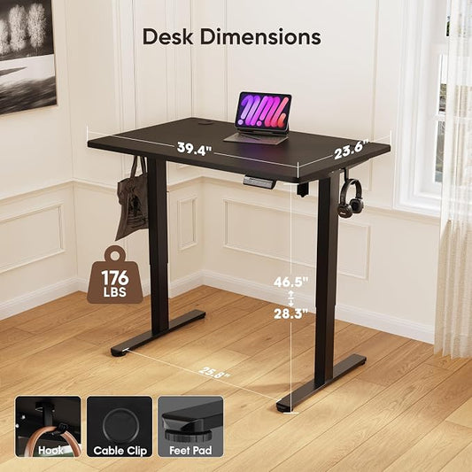 Monomi Standing Desk, 39.4‘’ Small Sit Stand up Height Adjustable Electric Standing Desk with 3 Memory Setting, Ergonomic Home Office Computer Desk, Black