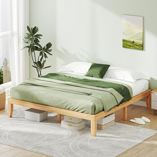 KOMFOTT 14 Inches Wood Platform Bed Frame King Size, Wooden Mattress Foundation with Rubber Wood Frame, Strong Wooden Slats Support, No Box Spring Needed, Bed Frame (Natural)