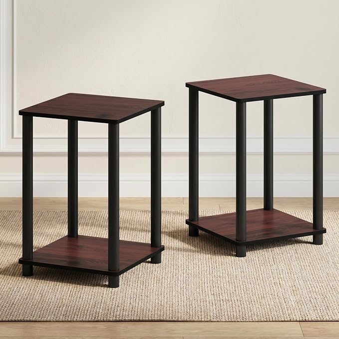 Furinno Turn-N-Tube Night Stand Set of 2, 2-Tier Nightstand, Dark Cherry | Stackable, Open Shelf, Toolless Bedside Table, Side Table, End Table for Living Room, Bedroom