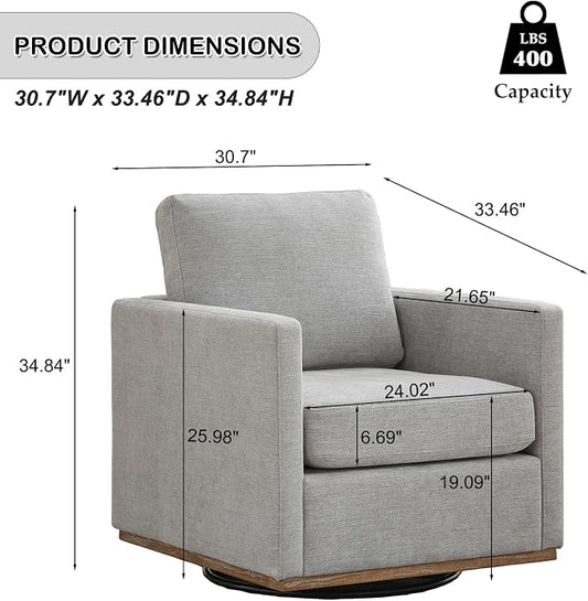 Swivel Accent Chair, 360 Degree Square Swivel Chair for Living Room, Mid Century Modern Upholstered Accent Barrel Chair,Comfy Sofa Armchairs for Bedroom,Nursery,Chenille, Grey