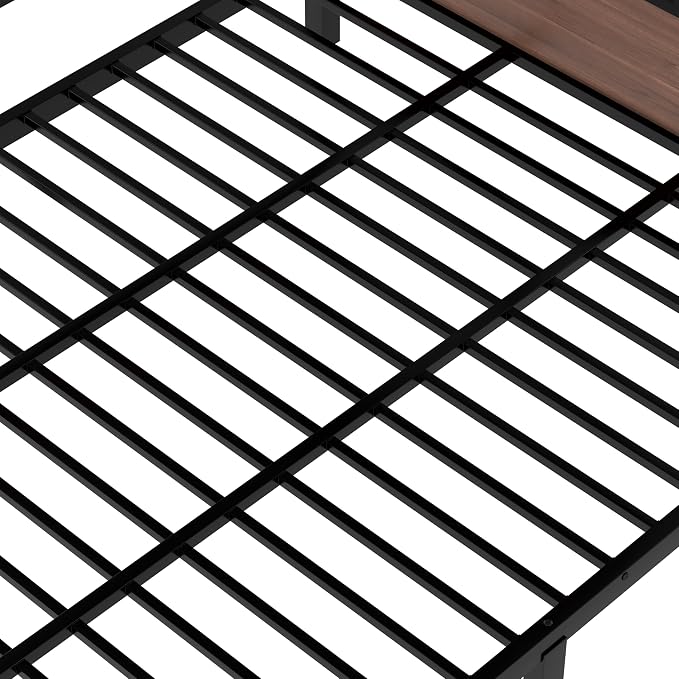 Bellemave Bunk Bed Twin XL Over Queen with LED, Heavy Duty Metal Bunk BedFrame with Storage Shelves and Lights, Black