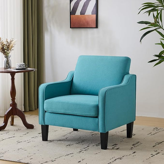 VINGLI Accent Chairs Set of 2 Blue Linen Living Room Chairs Reading Chair for Bedroom Scooped Arm Chair Mid Century Modern Accent Chair Upholstered Comfy Chair for Apartment, Waiting Room