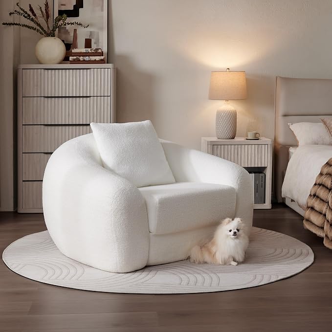 SICOTAS 49.9" Curved Convertible Sofa Couch Bed for Living Room Futon Cloud Boneless Sleeper Chair Pull Out Floor Couch with Deep Seat Single Sofa Foam Lounger No Assembly for Bedroom Apartment, White