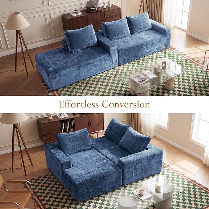 Vesgantti 95" Boneless Couches for Living Room, L-Shape Sectional Couch with Chaise in Chenille | Memory Foam | No Assembly Required, Deep Seat Cloud Modular Sofa for Apartment, Office (Blue)
