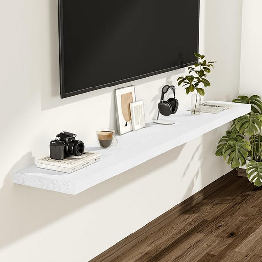 Vivelove White Floating Shelves for Wall 12 Inches Deep, 55x12 Floating Shelves for Wall with Invisible Brackets, Room Shelves for Living Room Bedroom Bathroom Kitchen Office, Set of 2
