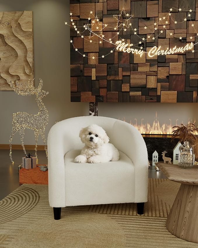 GarveeHome Accent Chair Set of 2 Living Room Chairs Boucle Barrel Chairs Round Armchairs for Bedroom Waiting Room Office Reception Chairs(Beige)