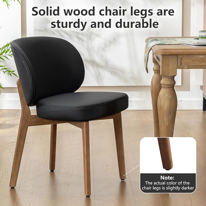 YOUNIKE Single Dining Chair Modern Kitchen Dining Room Chair Black | Faux Leather Upholstered Armless Side Accent Chair with Back 20.1" Wide Padded Seat Wooden Legs for Living Room Bedroom