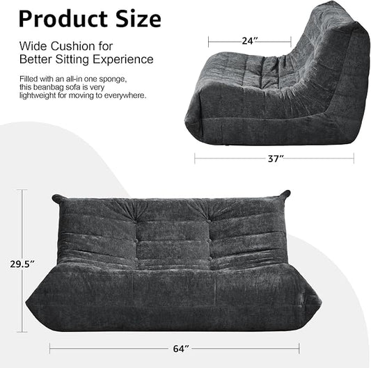 Hobestluk Large Bean Bag Chair Faux Fur BeanBag Couch for Living Room | Darkgrey Chenille, Loveseat,Ergonomic Design,Memory Foam,Anti-slip,No Assembly Required,Decorative Style for Living Room