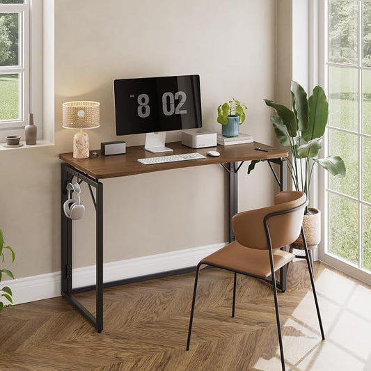 JOYMOOP 47.2" Folding Desk - Brown, No Assembly Large Size Foldable Desk for Home, Office, Wooden Top Folding Computer Desk for Working, Writing, Studying