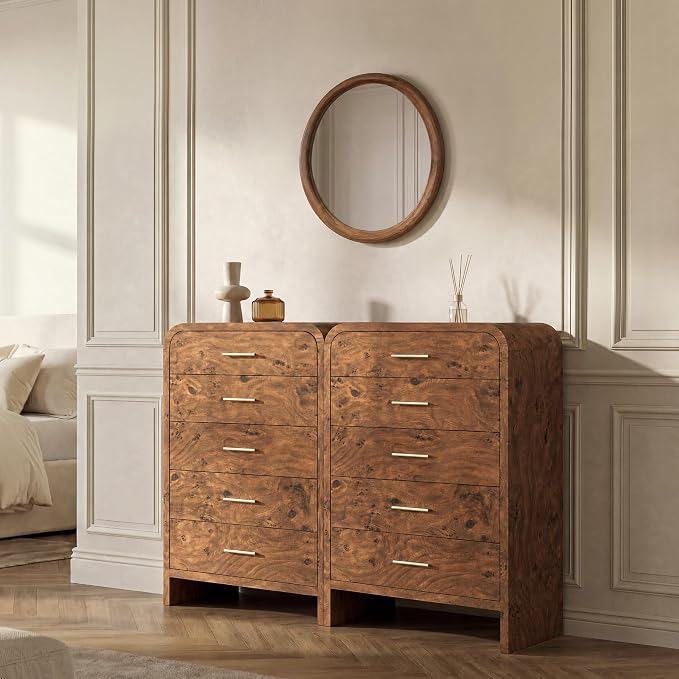 Curved 5-Drawer Dresser for Bedroom, 45.59" Tall Modern Chest of Drawers, Wooden Chest of Drawers for Living Room, Closet Storage Organizer Furniture, Nursery, Hallway, Dark Burl