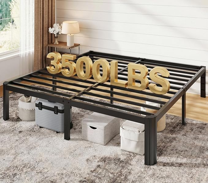 Allewie Metal King Size Bed Frame, 14 Inch 3500LBS Heavy Duty Platform Bed with Rounded Corner & Under Bed Storage, No Box Spring Needed, Noise Free, Easy Assembly, Black