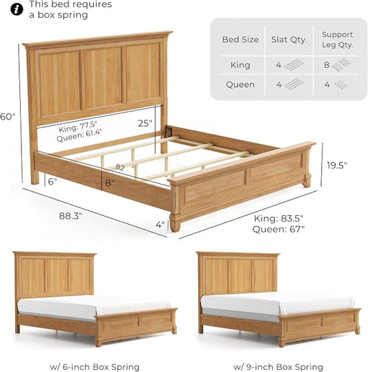 Furniture of America Yardley Farmhouse Solid Wood 3-Piece Bedroom Collection with Panel Bed and Nightstands Set of 2, Box Spring Required for Bedroom, Guess Room, King, Natural Oak