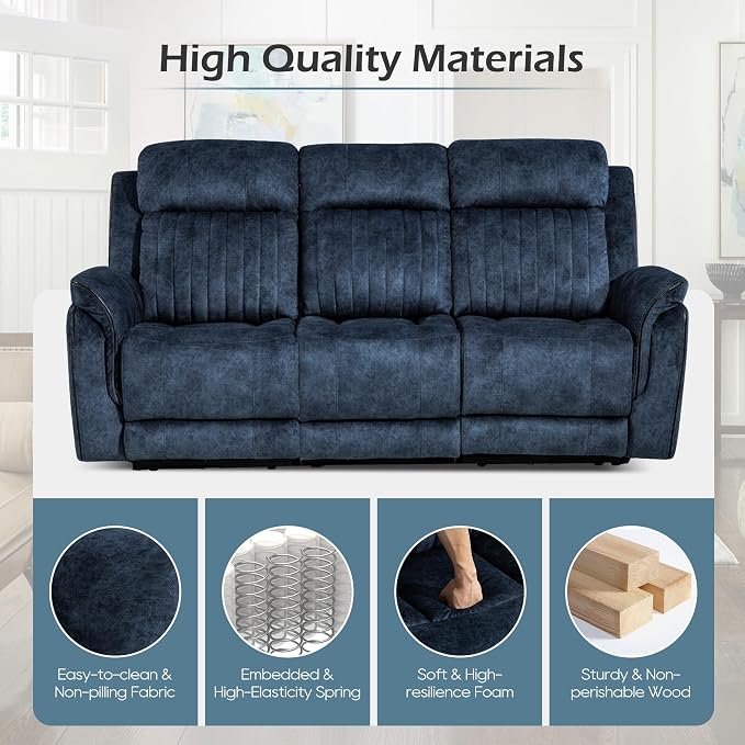 Zero Gravity Power Reclining Sofa with Adjustable Headrest, Electric Reclining Couch with Wireless Charge, USB Ports, Power Loveseat Recliner Sofa for Living Room (Blue-Sofa)