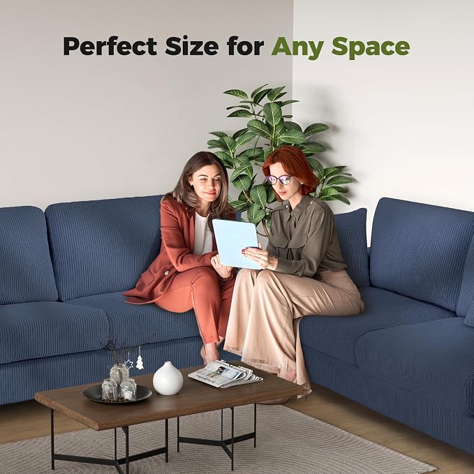 Kidirect 70in L Shaped Couch, Modular Sofa No Tool Assembly, Comfy Sectional Couches for Living Room 21in Deeper Seats, Corduroy Sofas for Living Room with 2 Pillows, Loveseat Sofa Set, Blue Couch