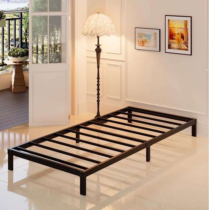 Maenizi 8 Inch Twin Bed Frame No Box Spring Needed, Heavy Duty Metal Platform Bed Frame Twin Size Support Up to 2500 lbs, Easy Assembly, Noise Free, Black