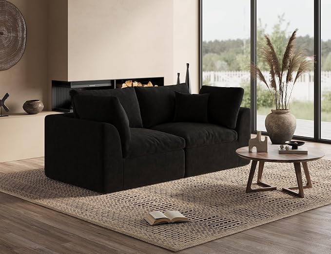 ohllob 78.9" Loveseat Sofa, Cloud Boneless Couches for Living Room, Modern Modular Sectional Sofa, Oversized, Black