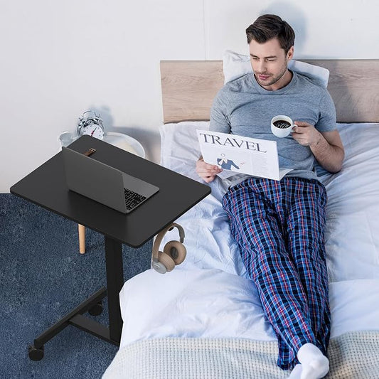 18.9 * 25.6 inch Mobile Standing Desk,T Shaped Pneumatic Adjustable Height Stand Up Desk,with Lockable Wheels,Ergonomic Standing Side Table for Home Office Work Computer Workstation Black+Gray